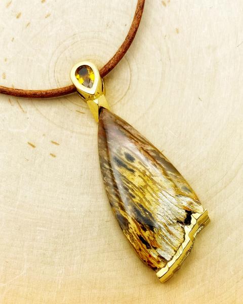 18 karat yellow gold Indonesian petrified wood and citrine necklace. 1 of 1. $3,250.00 - Designed by Rick Little