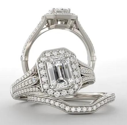 Fancy milgrain halo, triple shank, pave ring.  Lab grown or Earth Mined diamonds. Customize to your specifications. 