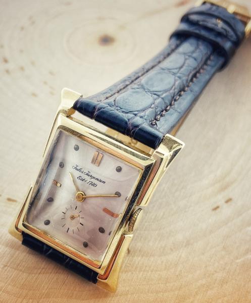 Vintage Jules Jurgensen gentlemen's wristwatch. 14 karat gold case, circa 1954. $950.00