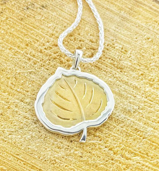 Sterling silver and 18 karat yellow gold vermeil Aspen leaf. $225.00
**2 week delivery**