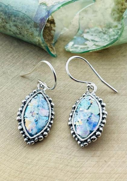 Sterling silver roman glass marquise with beads dangle earrings.  *Currently out of stock*