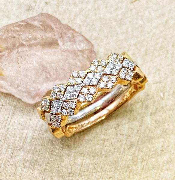 14 karat white, yellow & rose stackable gold rings.  .13ctw diamonds each.  Sold separately $975.00 each.