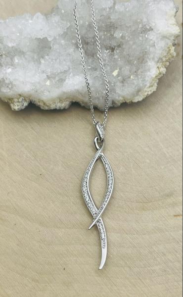 Sterling silver Entwine twist zirconia necklace. $165.00