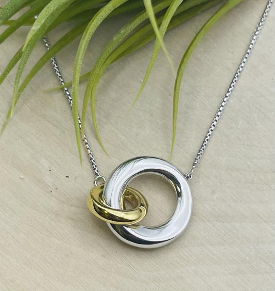 Sterling silver yellow gold vermeil interlocking circle necklace. $235.00
