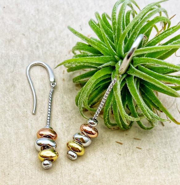 Sterling silver, yellow and rose gold overlay pebble earrings. $180.00 