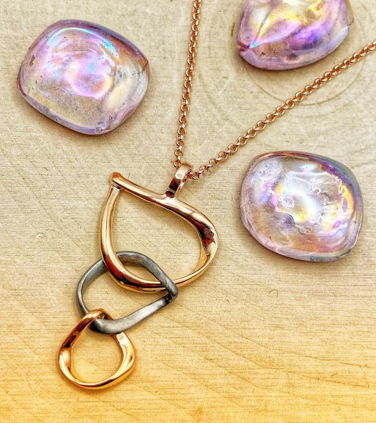 Sterling silver, 18 karat rose gold and ruthenium vermeil 3 link necklace. $195.00