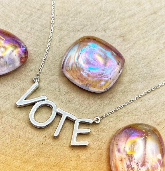 Sterling silver VOTE necklace. $80.00