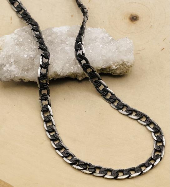 Stainless Steel brushed black ip plated with texture curb chain 24" necklace. $79.00