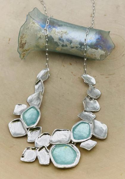 Sterling silver roman glass confetti 18" necklace. $435.00