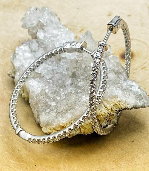14 karat white gold lab grown diamond inside out hoop earrings Vs/F+ 2.16ctw. $2643.00- 