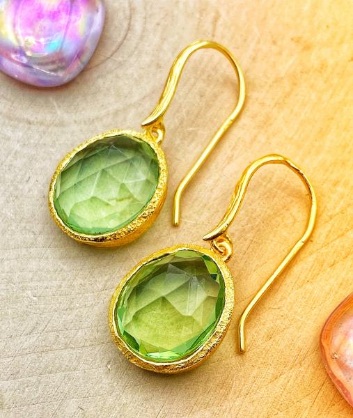 Sterling silver and 18 karat gold vermeil prasiolite earrings. $200.00