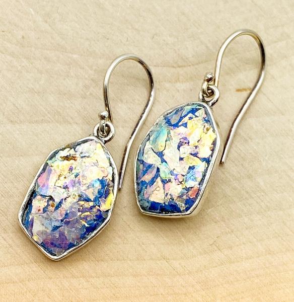 Sterling silver free-form Roman glass earrings. $250.00