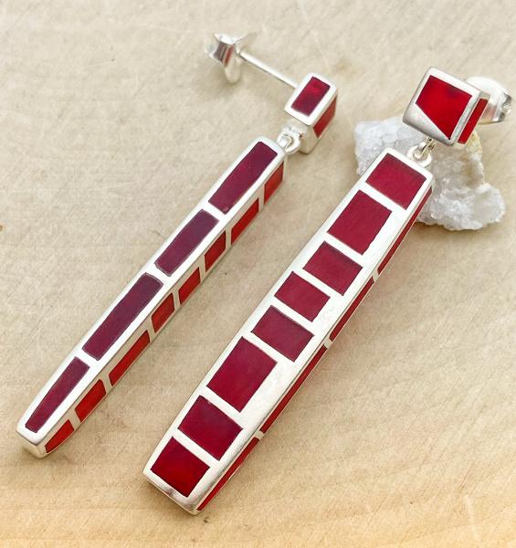 Sterling silver matte red resin inlay earrings. $330.00