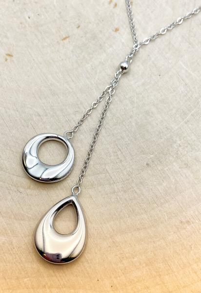 Sterling silver pear and circle "Y" necklace. $125.00