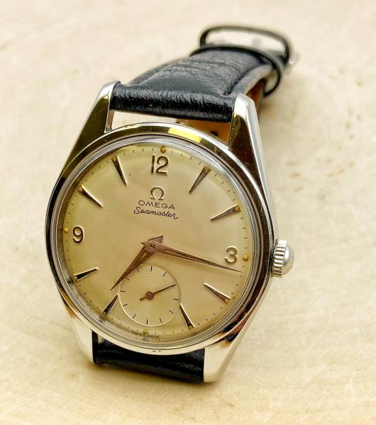 Stainless steel Omega Seamaster circa 1950's. 17 jewel #267 movement. Serial#16828725. $995.00