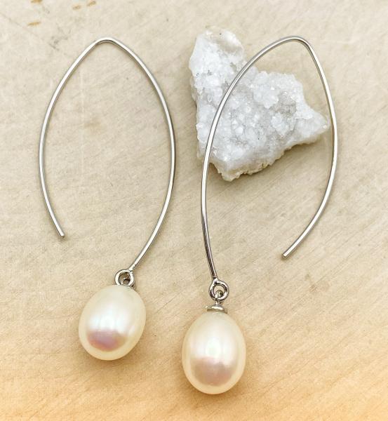 Sterling silver freshwater cultured pearl long drop earrings. $170.00