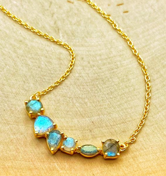 Sterling silver and 18 karat yellow gold vermeil labradorite necklace. $175.00