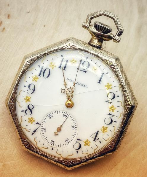 14 karat white gold open face Waltham pocket watch circa 1900-1902. $1250.00