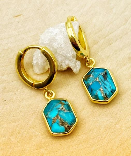 Sterling silver and 18 karat gold vermeil fancy cut turquoise earrings. $195.00