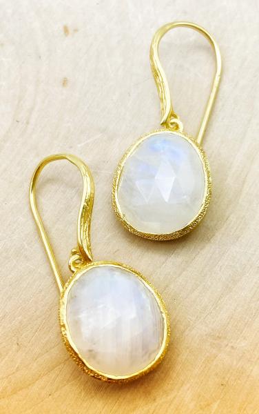 Sterling silver and 18 karat gold vermeil faceted moonstone earrings. $255.00