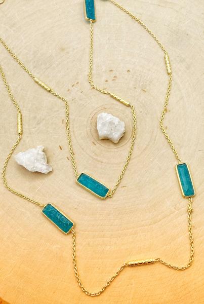 Sterling silver and 18 karat gold vermeil 36" apatite station necklace. $480.00