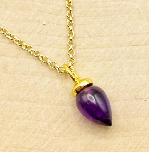 Sterling silver and 18 karat gold vermeil amethyst pendulum necklace. $120.00