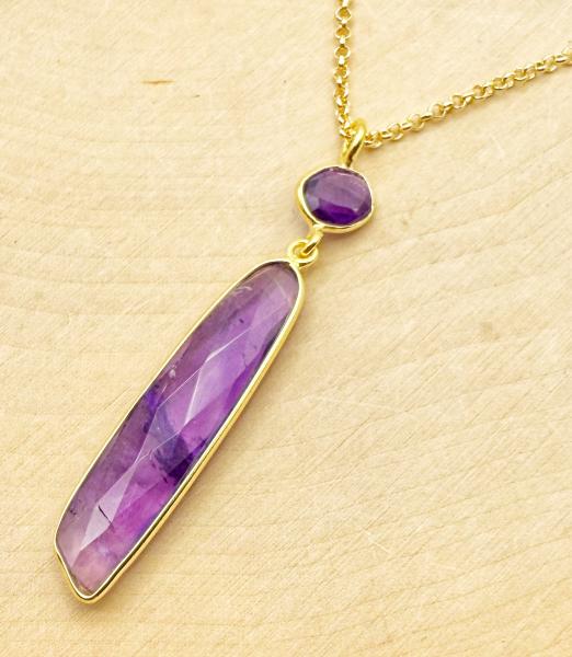 Sterling silver and 18 karat gold vermeil custom cut amethyst necklace. $235.00