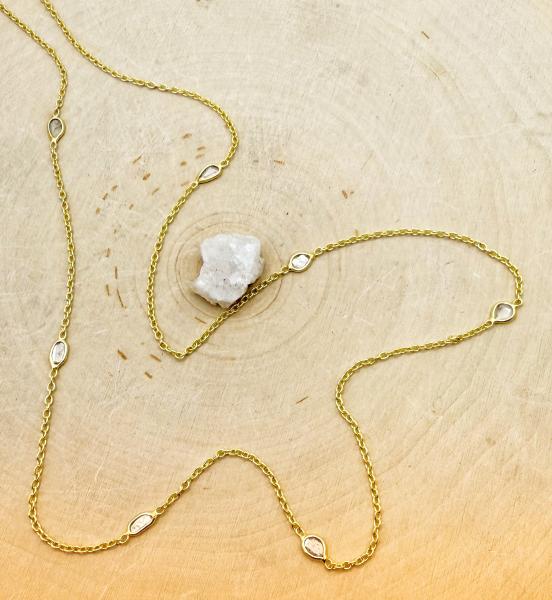 Sterling silver and 18 karat gold vermeil diamond "slice" 30" station necklace. $651.00