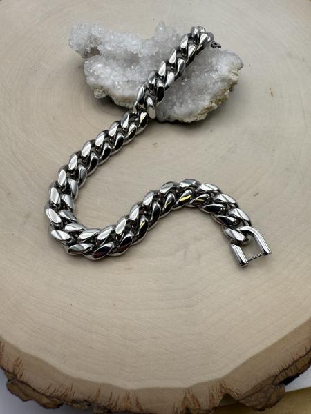 Stainless steel 10mm solid curb link bracelet. $85.00