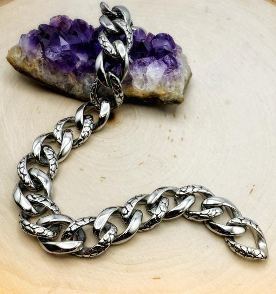 Stainless steel, 15mm wide textured curb link bracelet. $130.00