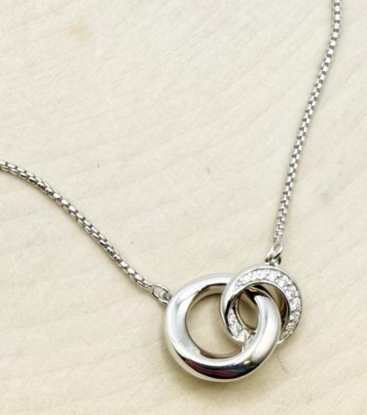 Sterling silver double circle cubic zirconia necklace. $185.00