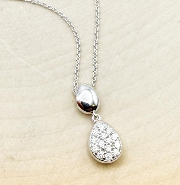 Sterling silver and cubic zirconia tear drop necklace. $135.00