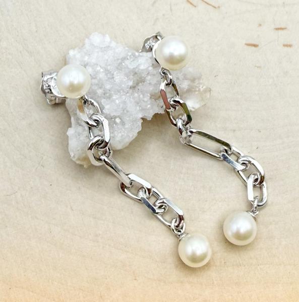 Sterling silver long dangle earring jackets with freshwater pearl studs. $205.00
