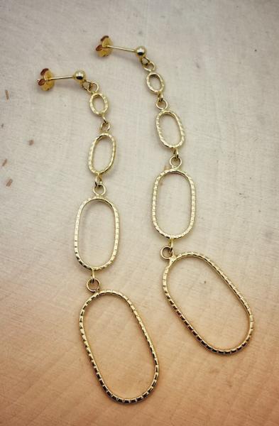 14 karat yellow gold 3 inch long oval link earrings. $890.00