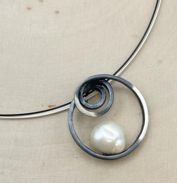 Oxidized sterling silver and freshwater cultured pearl necklace. $480.00