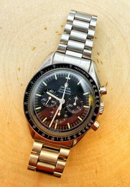 Omega Speedmaster Moon Watch. All original parts. Hessonite crystal, 861 caliber movement, manual wind. Circa 1970-74. $6,500.00