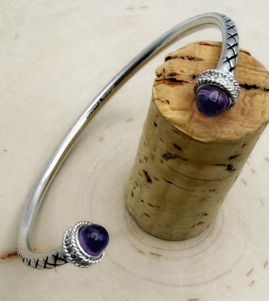 Sterling silver, amethyst and diamond cuff bracelet. $250.00