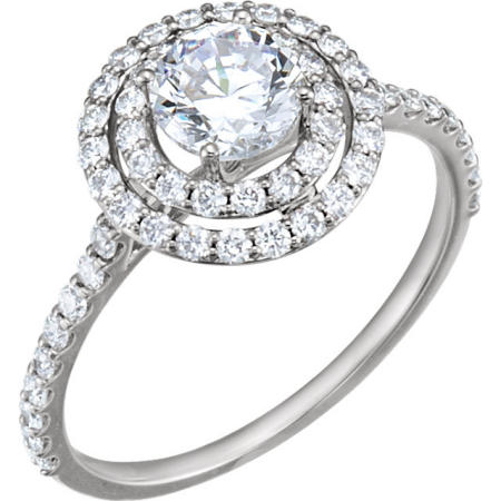 Double halo pave shank ring. Customize to fit various size round, cushion or asscher cut center.