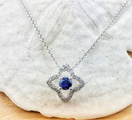 14 karat white gold blue sapphire and diamond necklace. *sold*
