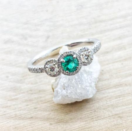14 karat white gold emerald and diamond ring. *sold*