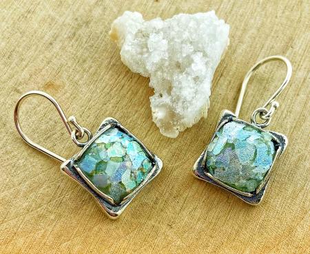 Sterling silver square Roman glass drops.  *Currently out of stock*