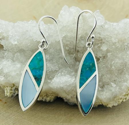 Sterling silver turquoise, mother of pearl dangle earrings. $129.00