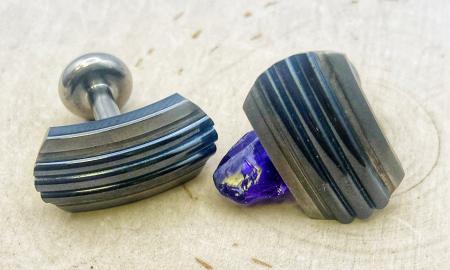 Black titanium, steel stripe cuff links. $200.00