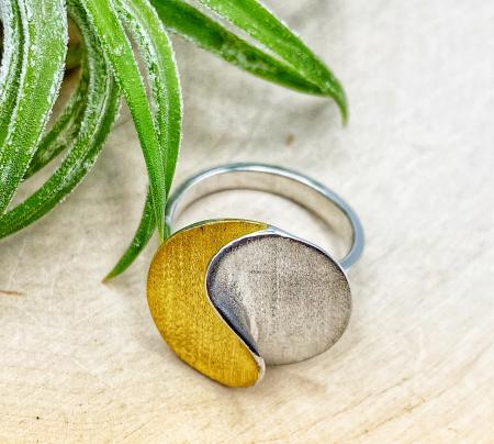 Sterling silver and 18 karat yellow gold vermeil sun ring. $235.00
