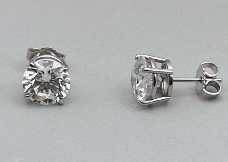 14 karat white gold 4.07ctw lab grown SI/EF diamond stud 4-pong basket earrings. $8600.00 