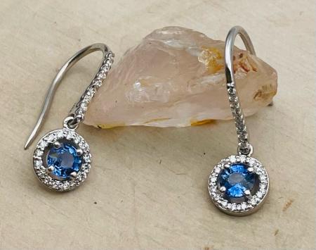 14 karat white gold 1.11ctw round blue sapphire .38ctw lab VS diamond earrings. $2750.00