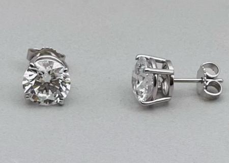 14 karat white gold 4.07ctw lab grown SI/EF diamond stud 4-pong basket earrings. $8600.00- Black Friday special $7740.00 