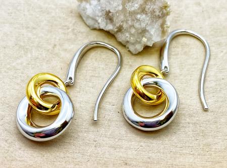 Sterling silver yellow gold vermeil double bevel circle dangle earrings. $165.00
