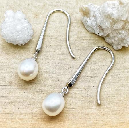 Sterling silver Astoria pearl drop earrings. $150.00
