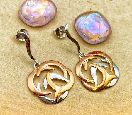 Sterling silver rose gold vermeil "Shield" drop earrings. $199.00 